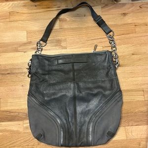 Botkier large leather gray metallic shoulder bag with silver chain strap